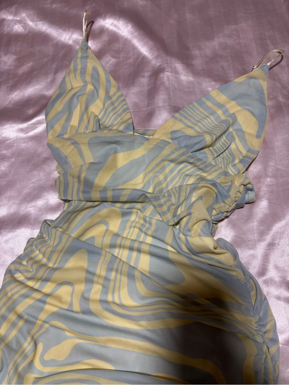 SHEIN Yellow & Gray Swirl Satin Slip Dress